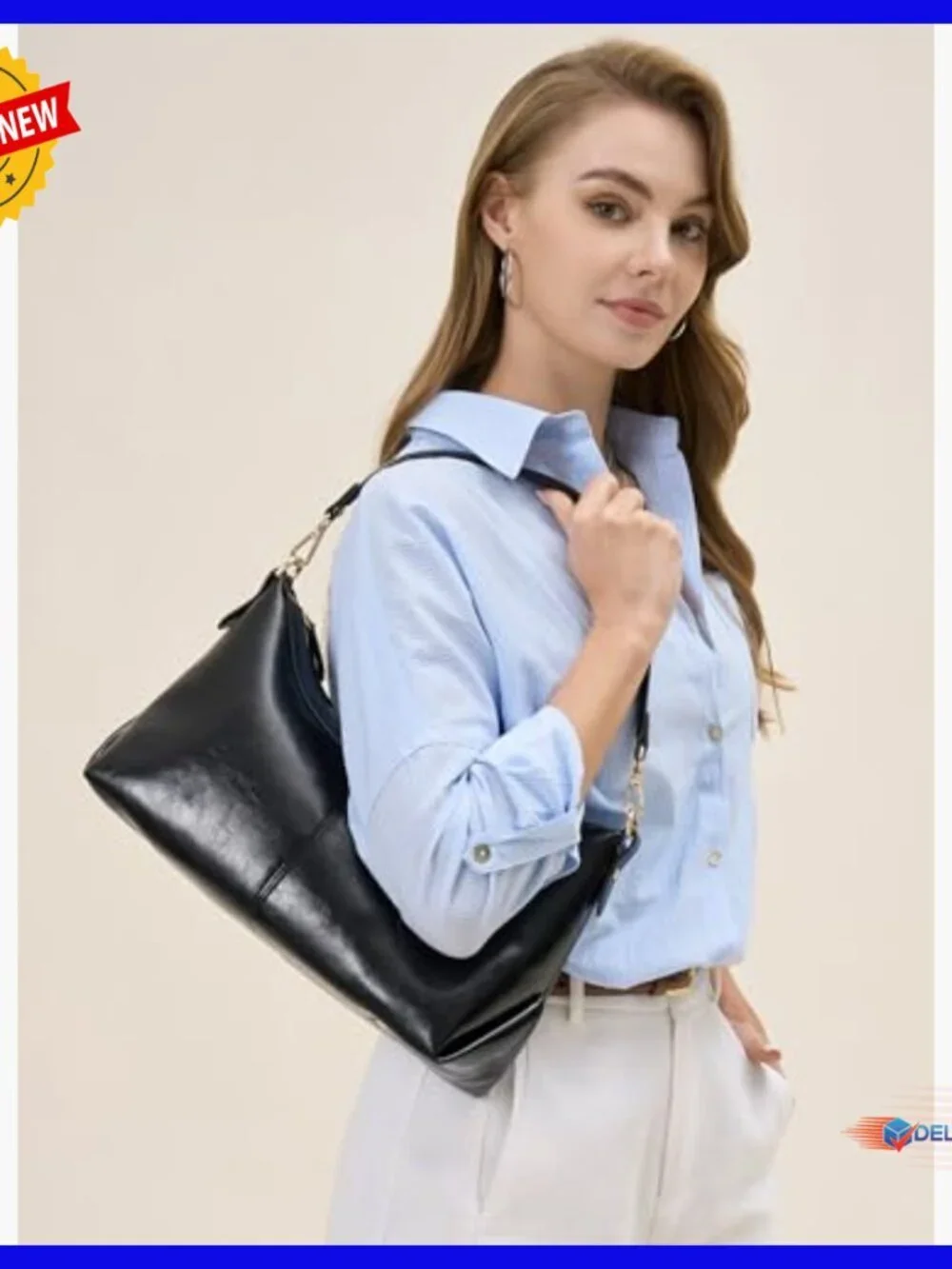 Medium Vegan Leather Hobo Shoulder Bag with Zip Closure